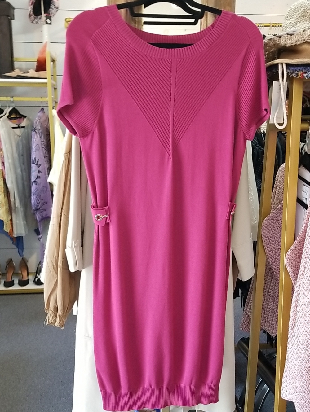 Liu Jo Fuchsia Short Sleeve Midi Knit Dress